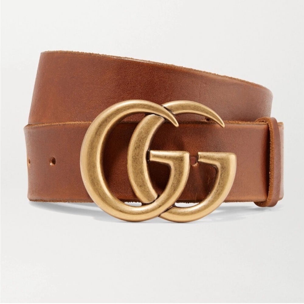 Gucci Marmont Wide Cognac Leather Brown Belt with Gold GG Emblem